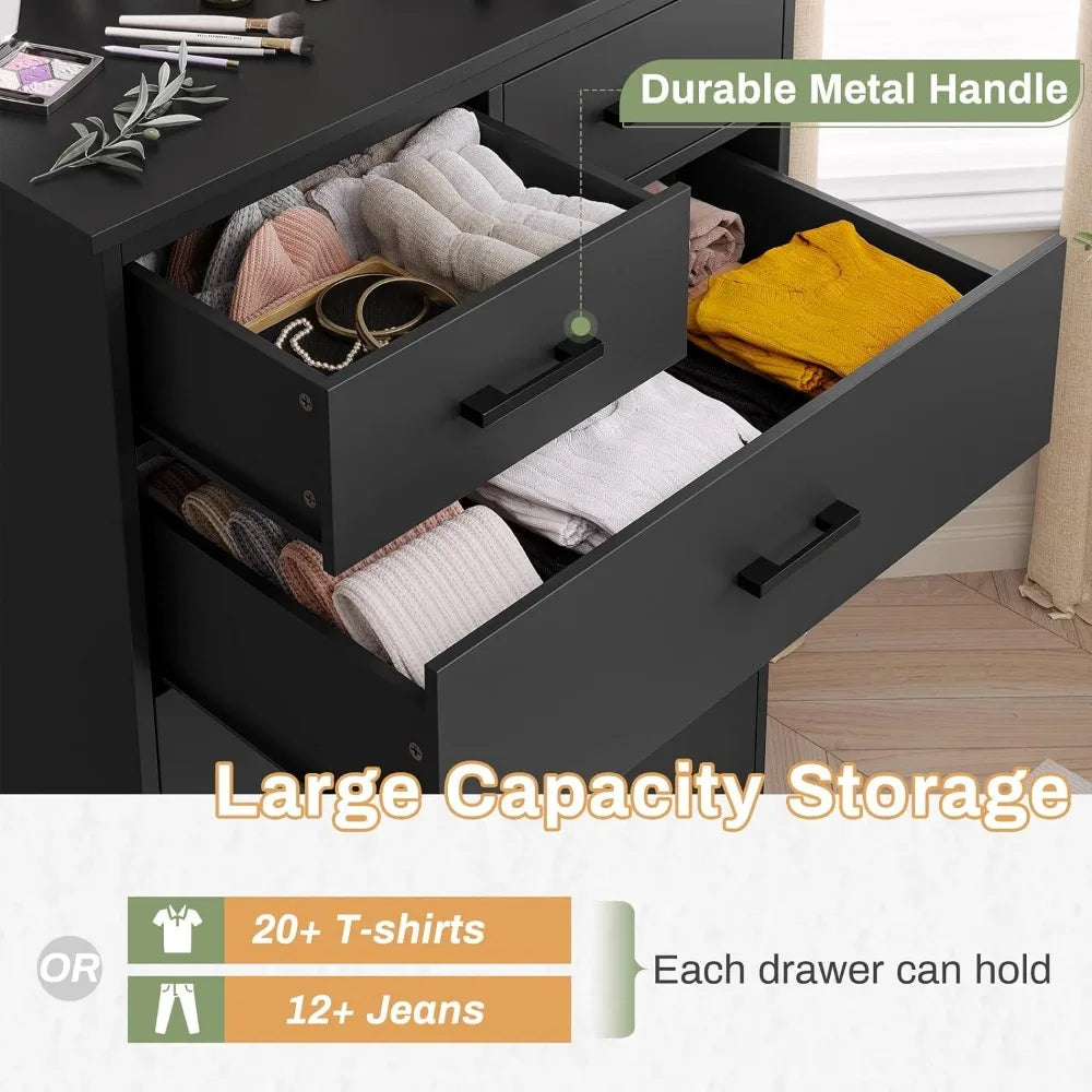 Black Dresser, Bedroom, Tall 7 Drawer Dresser w/Sturdy Base, Wood Storage Tower Clothes Organizer