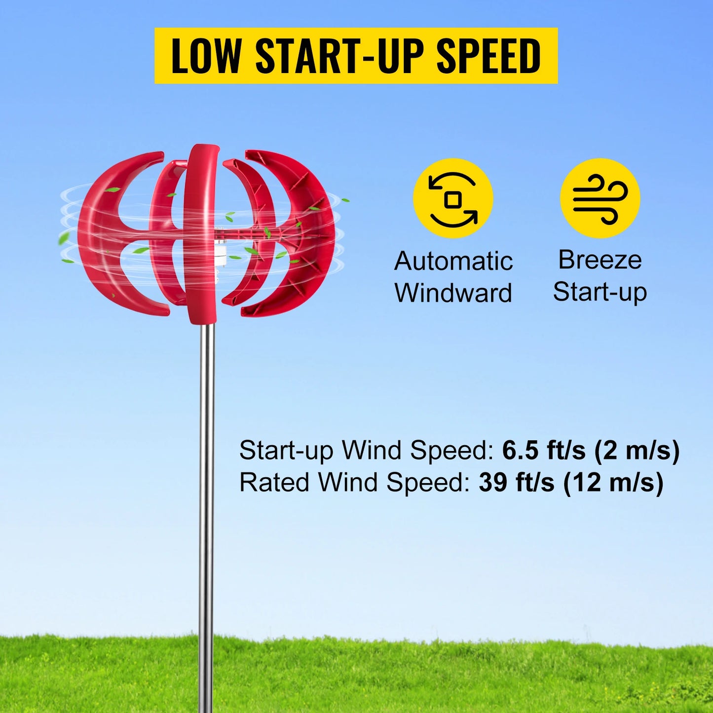 VEVOR Vertical Axis Wind Turbine Generator 12V 100W/400W/600W Alternative Energy Generator VAWT