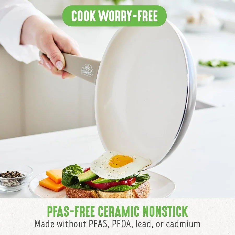 16 Piece Nonstick Cookware Set w/Soft Grip Handles for Everyday Cooking NonToxic PFAS-Free Ceramic