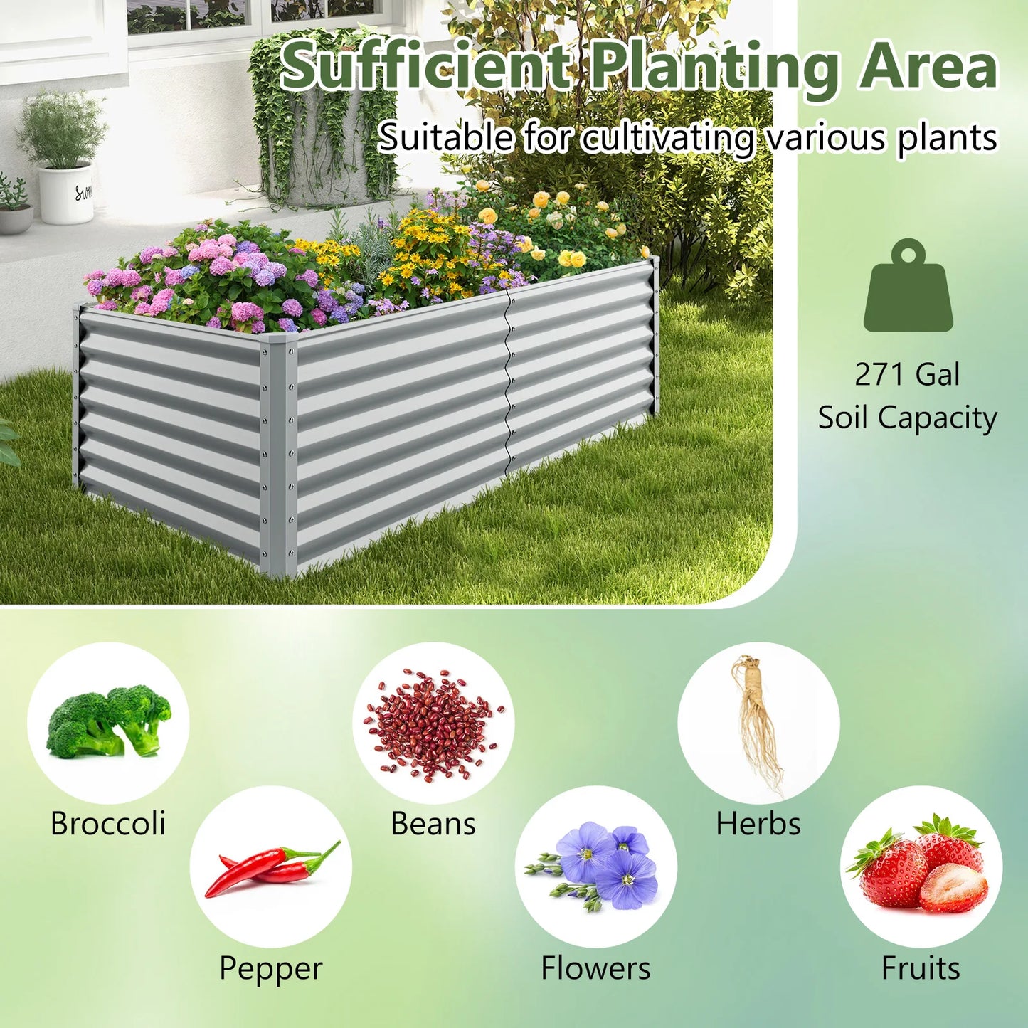 Raised Garden Bed Large Metal Planter Box Kit for Vegetable Herb 6' x 3' x 2'