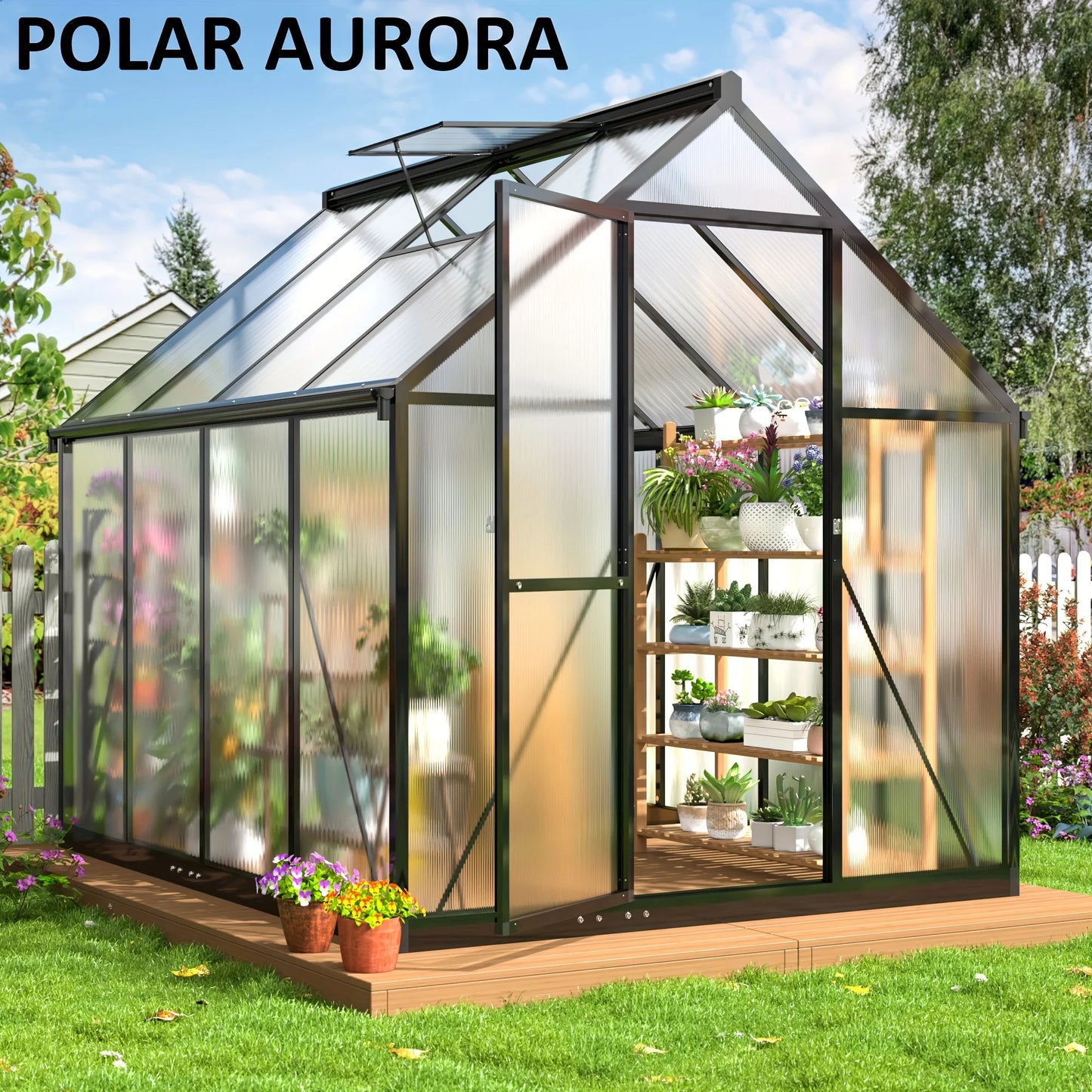 Polar Aurora 6x7FT Polycarbonate Greenhouse, PC Panels & Aluminum Frame w/ Vent Windows