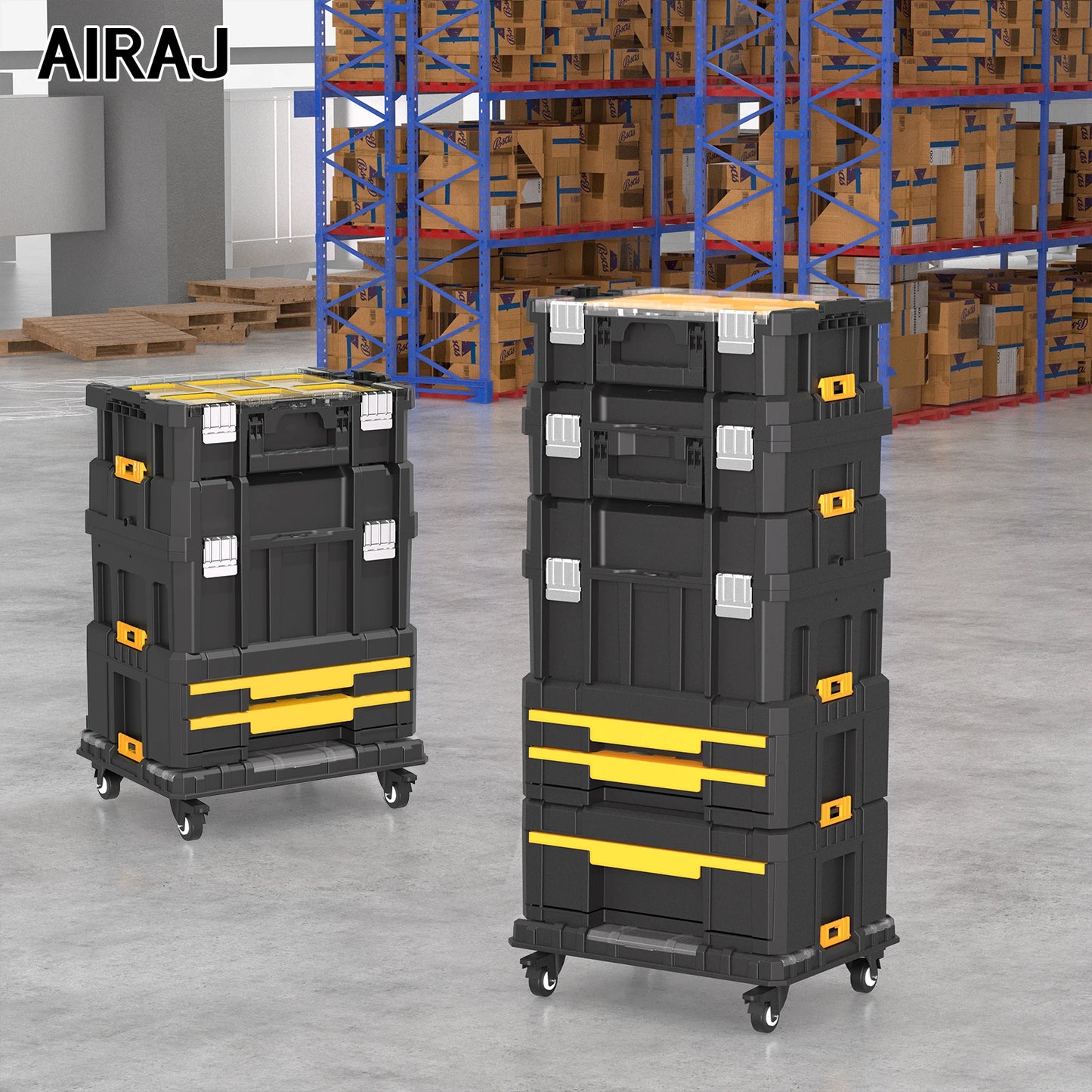 AIRAJ MultiFunctional Tier Stackable Rolling Plastic Portable Folding Tool Storage Box