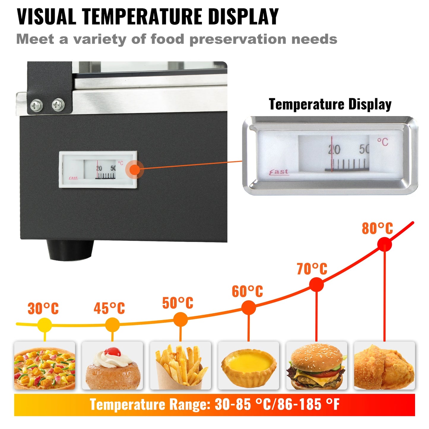 VEVOR Commercial Display Countertop Food/Pastry Warmer w/Temp Display 0.6L Water Tray Stainless