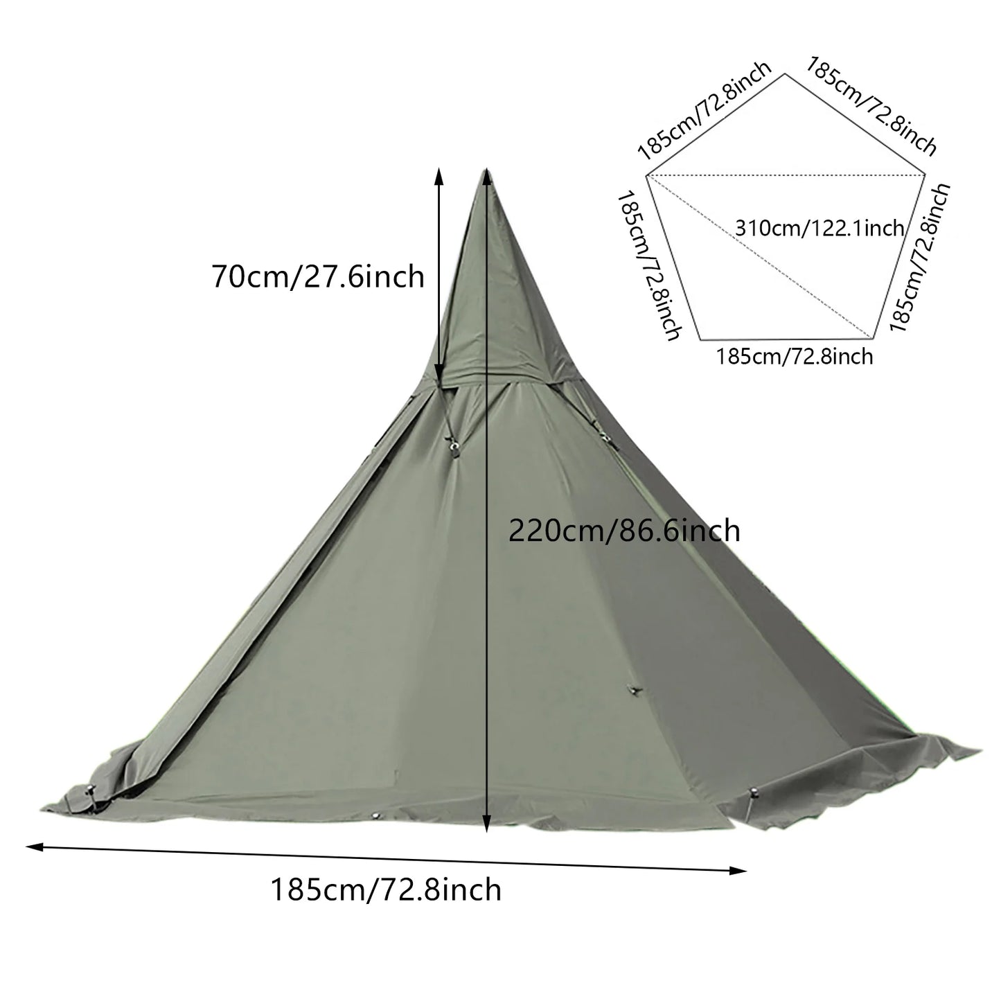 6-Season 2 Doors Lightweight Camping Teepee Tent without Inner Tent