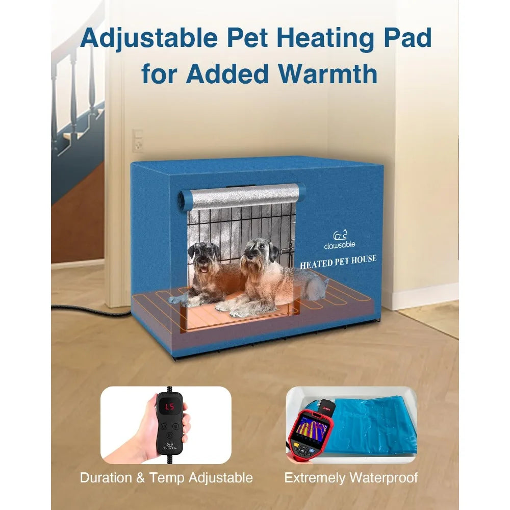 2024 New Heated Dog House for Indoor/Outdoor, for Small Medium Dogs, 2 Doors Heavy-Duty Dog Kennel