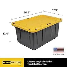 Black&Yellow 17-Gal Heavy Duty Tough Storage Container&Snap-Tight Lid,(12.5”Hx18”Wx26.9”D), [4 Pack]