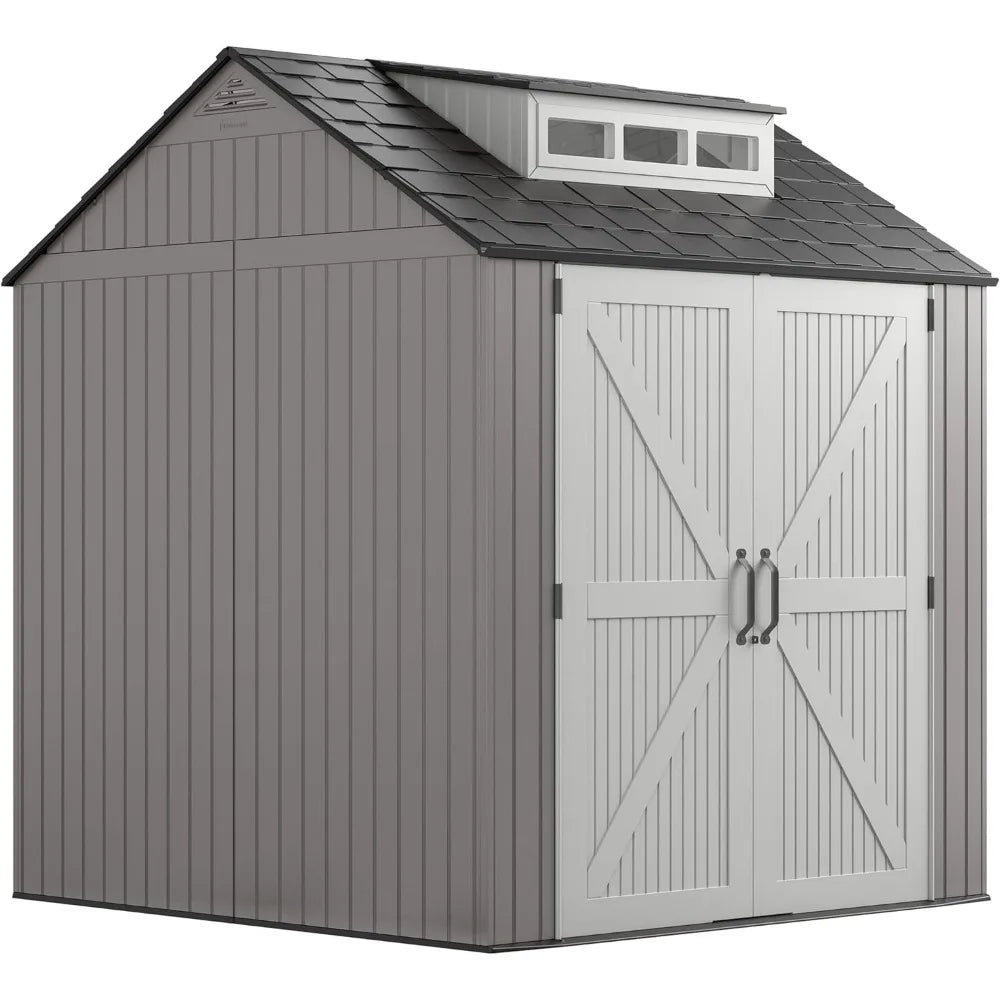 Resin Weather Resistant Outdoor Storage Shed, 7 x 7 ft., Simple Gray/Onyx