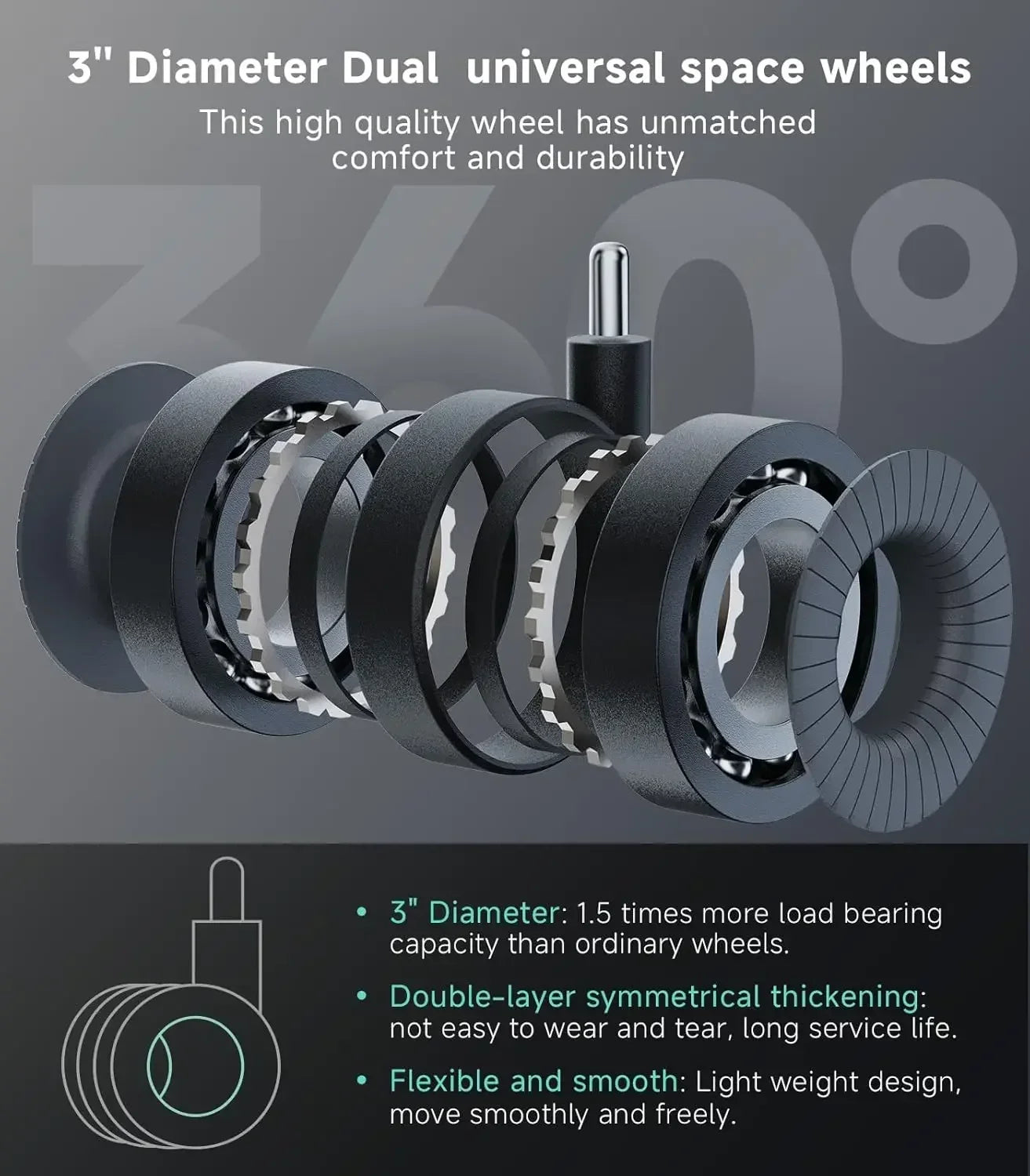 Big and Tall Office Chair, Executive , Adjustable Lumbar Support 3'' Double Space Wheel, Heavy Duty