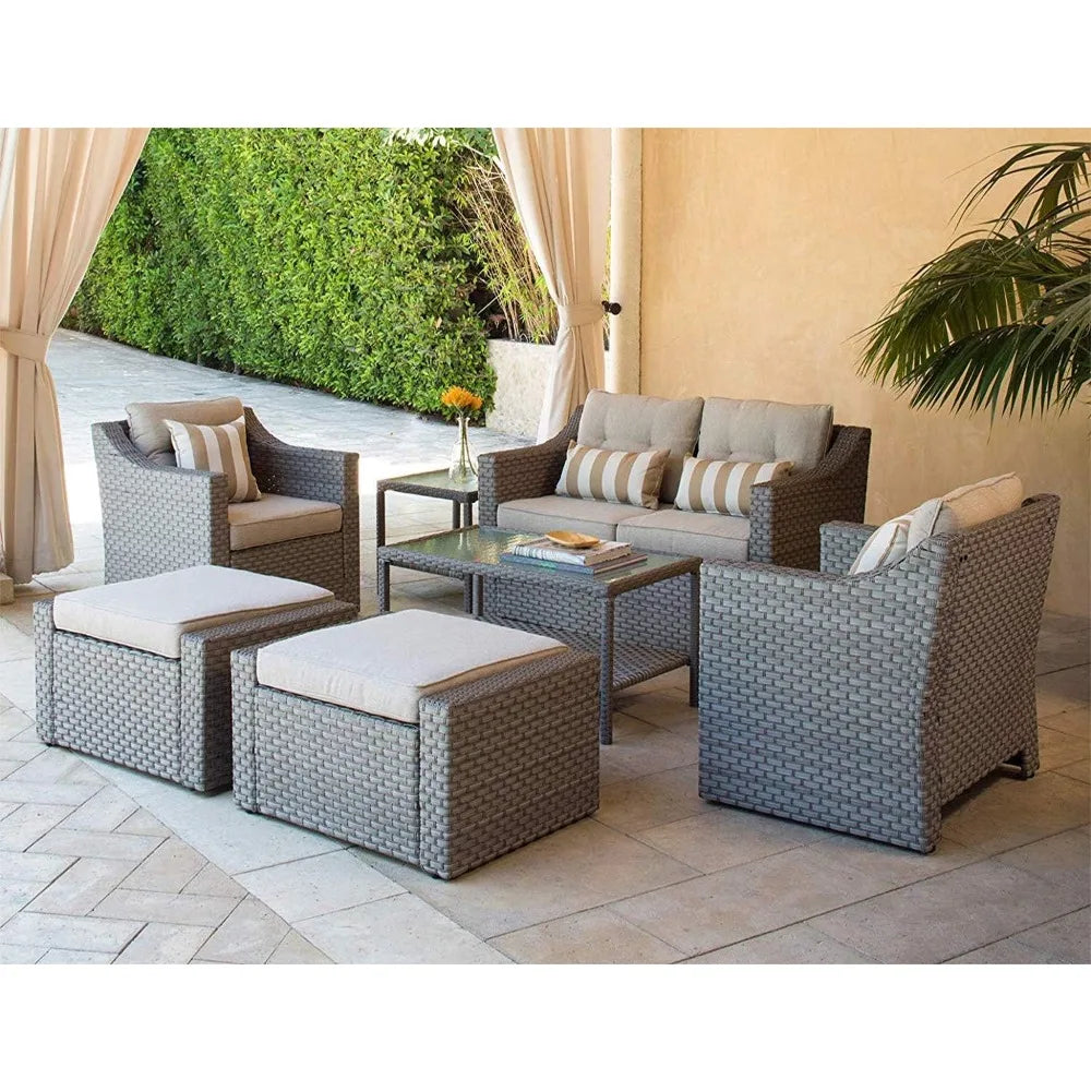 Outdoor Patio Furniture Set 7-Piece Wicker Conversation  Lounge Chairs with Ottoman & Loveseat