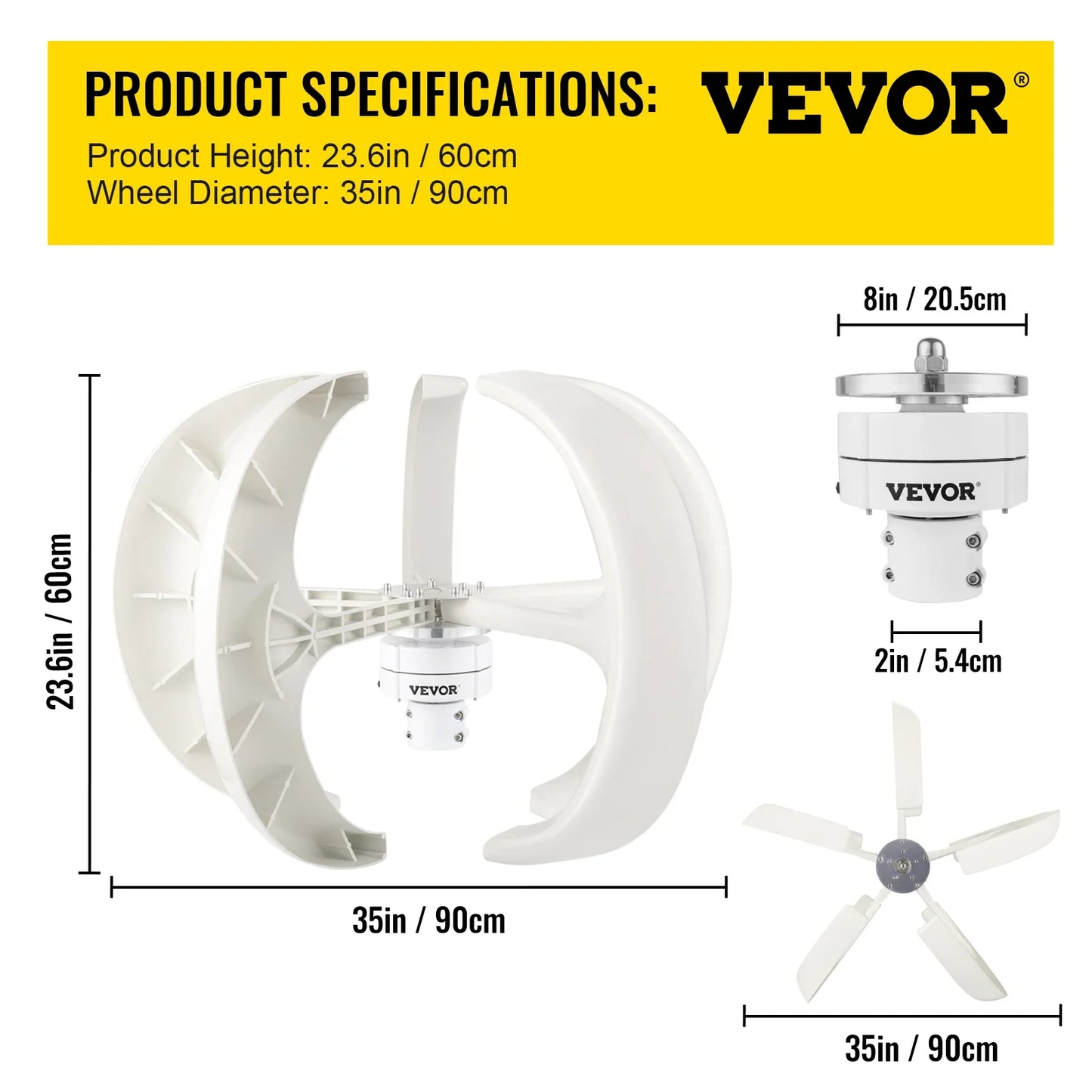 VEVOR Vertical Axis Wind Turbine Generator 12V 100W/400W/600W Alternative Energy Generator VAWT