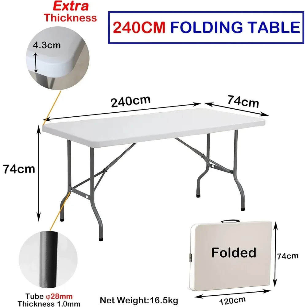 7 Foot Folding Table 78 Inch Plastic Folded With Handle Heavy Duty Portable