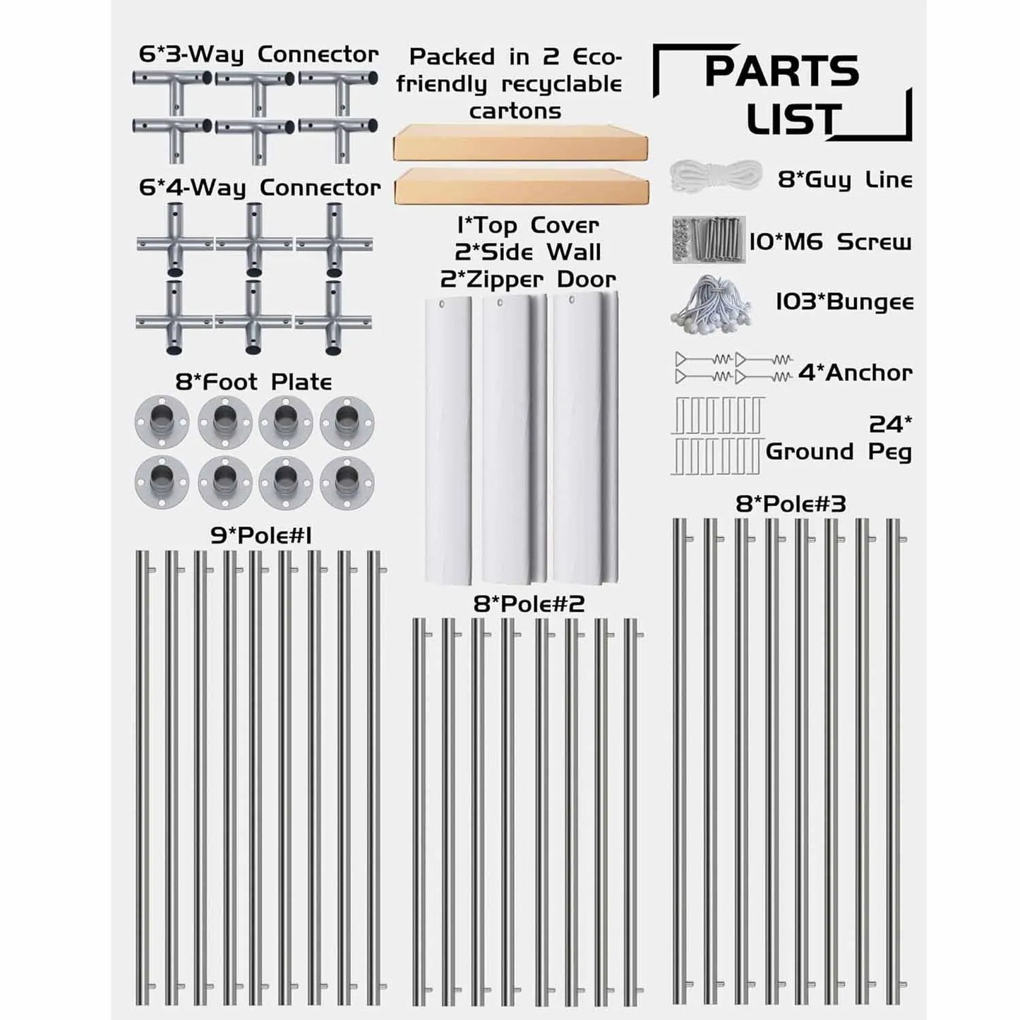 10x20 Ft Portable Garage with 180G Side Walls Front & Rear Doors Heavy Duty Waterproof Tarp Storage