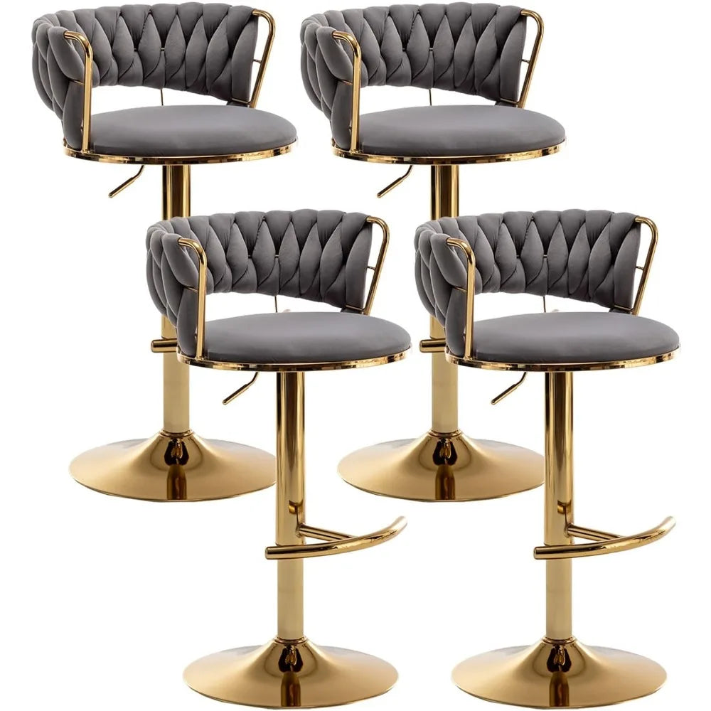 Gold Bar 4 Stools, Counter Height Bar Stools w/Low Back, Velvet Adjustable Height Barstool 360°