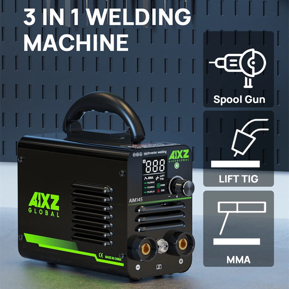 AIXZ 3 In 1 MIG Welding Machine Lift TIG/MMA Welders AIM145 For Gasless Iron Soldering Portable Mig Welder With Spool Gun 220V