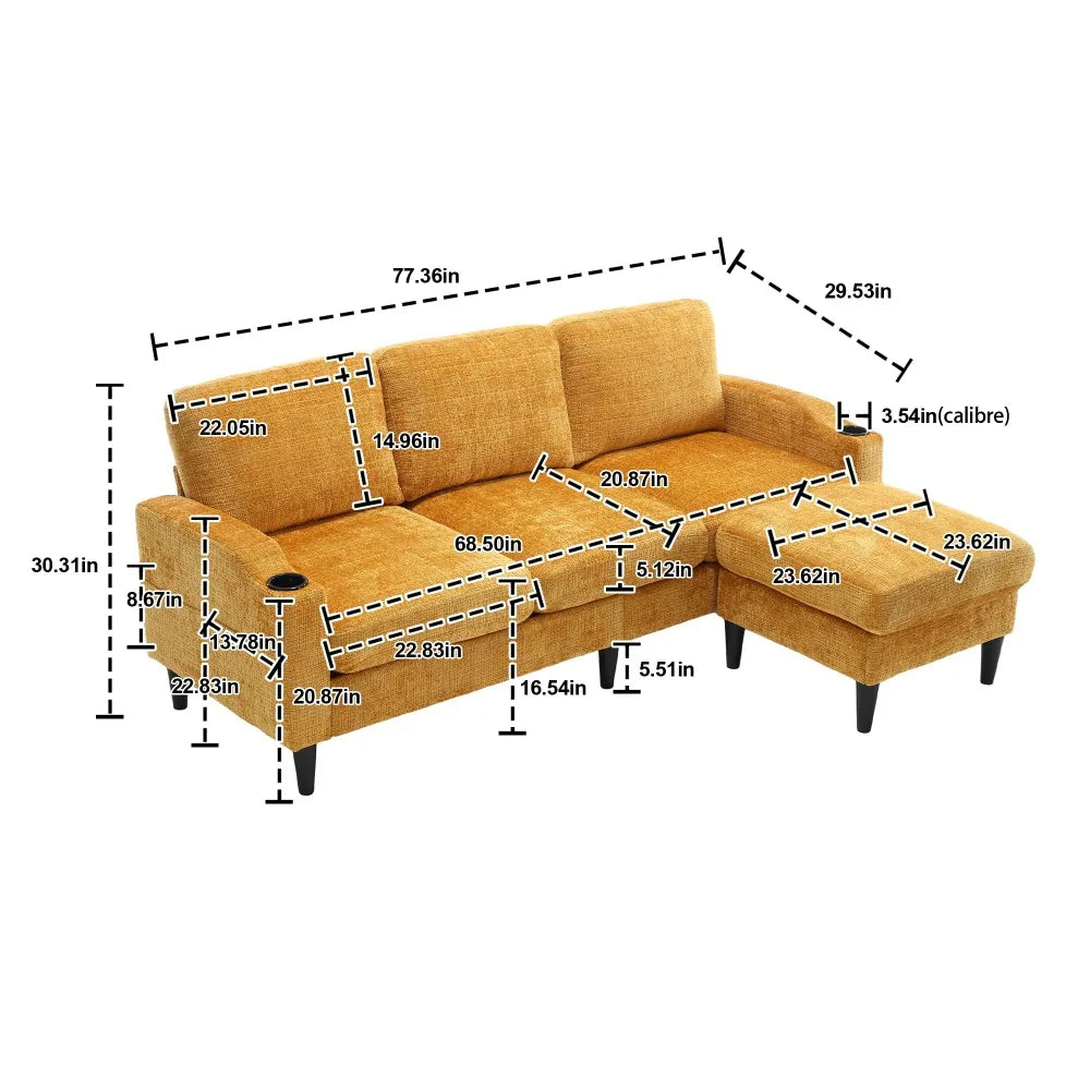 2024 New L-Shaped United Sofa with Storage Ottoman and Armrests,Modern Wood Cozy Sectional Couch