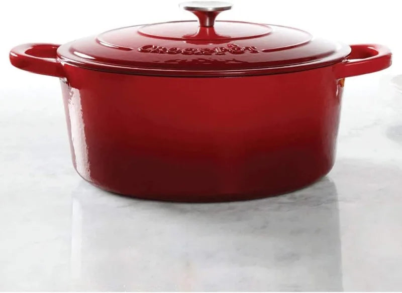 Artisan Oval Enameled Cast Iron Dutch Oven, 7-Quart, Scarlet Red, Dutch Oven