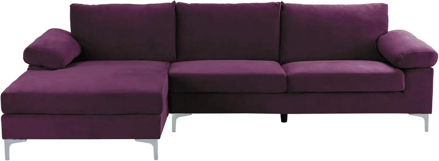 Milano Modern Large Velvet L-Shape Sectional Sofa, with Extra Wide Chaise Lounge Couch