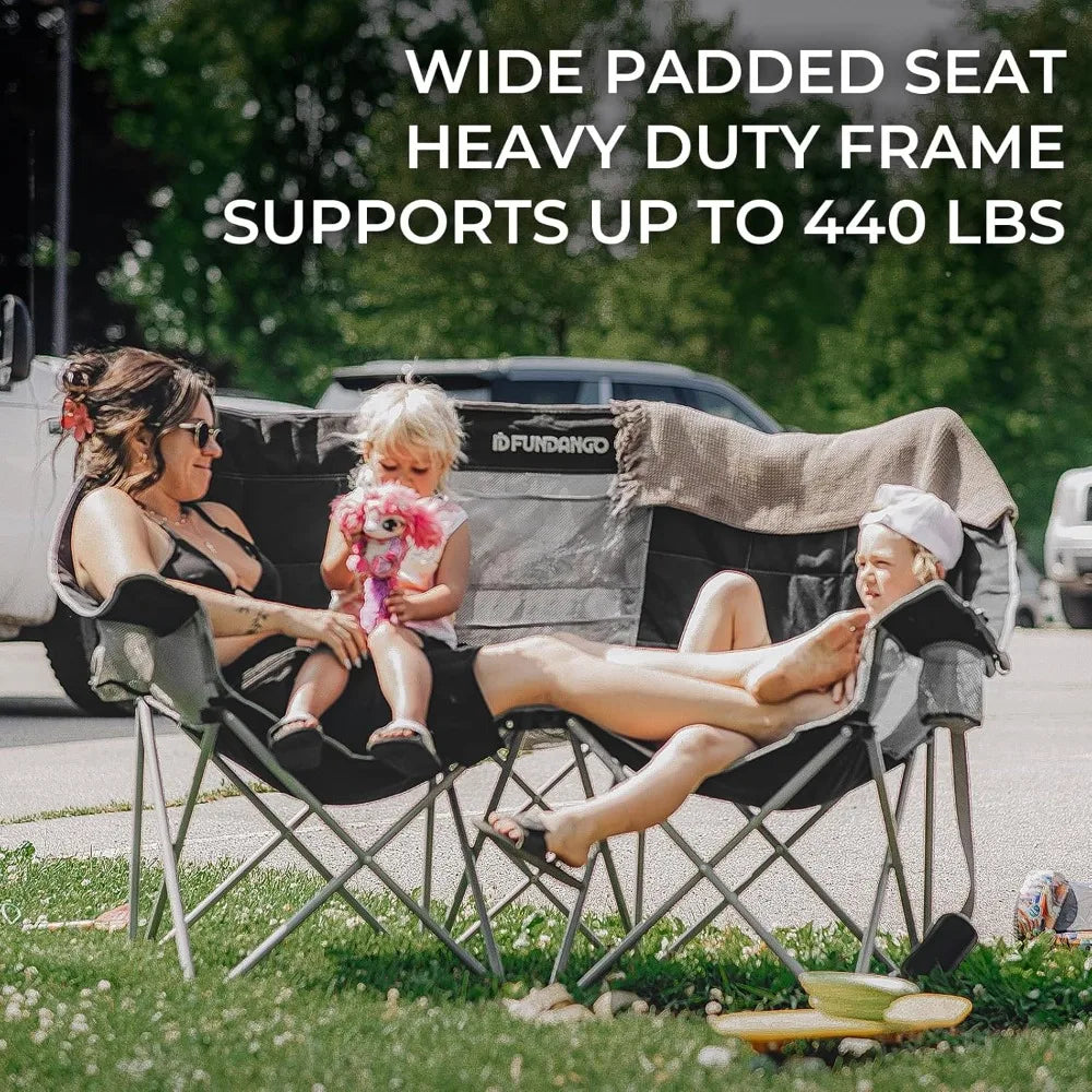 Oversized Double Camping Chair, 660lbs Heavy Duty 2 Person Folding Padded Loveseat