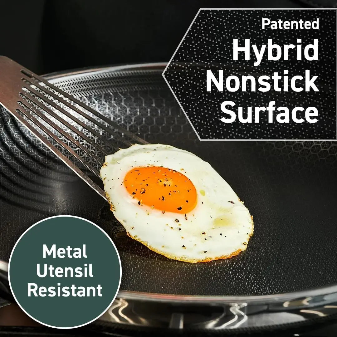 HexClad Hybrid Nonstick Frying Pan,8-Inch,Stay-Cook Handle,Dishwasher and Oven Safe,Induction-Read