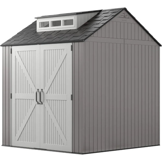 Resin Weather Resistant Outdoor Storage Shed, 7 x 7 ft., Simple Gray/Onyx