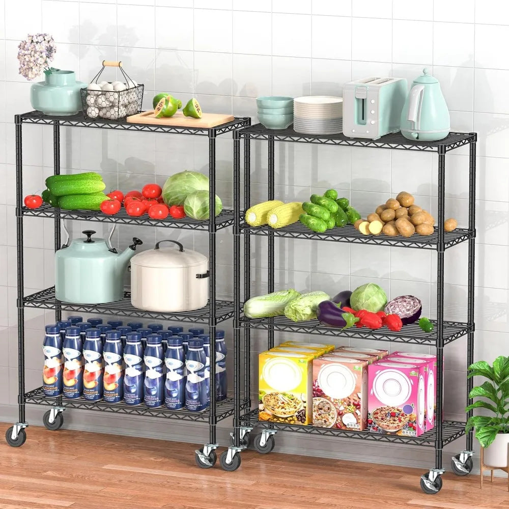 5 Tier Storage Shelves w/Wheels - Metal Shelves for Storage Adjustable Wire Shelving Unit Organizer