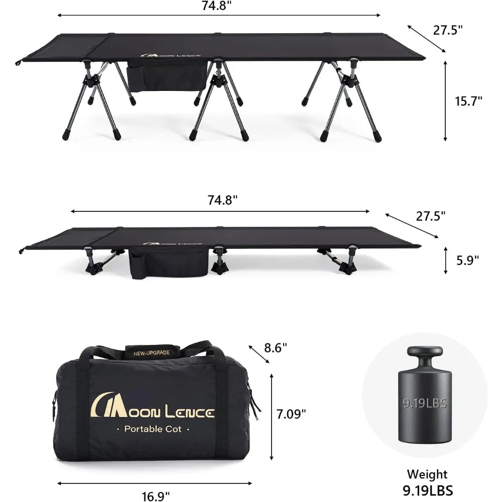 MOON LENCE 1 Pack Height Adjustable Camping Cot - Supports 330 lbs, Portable Folding Bed