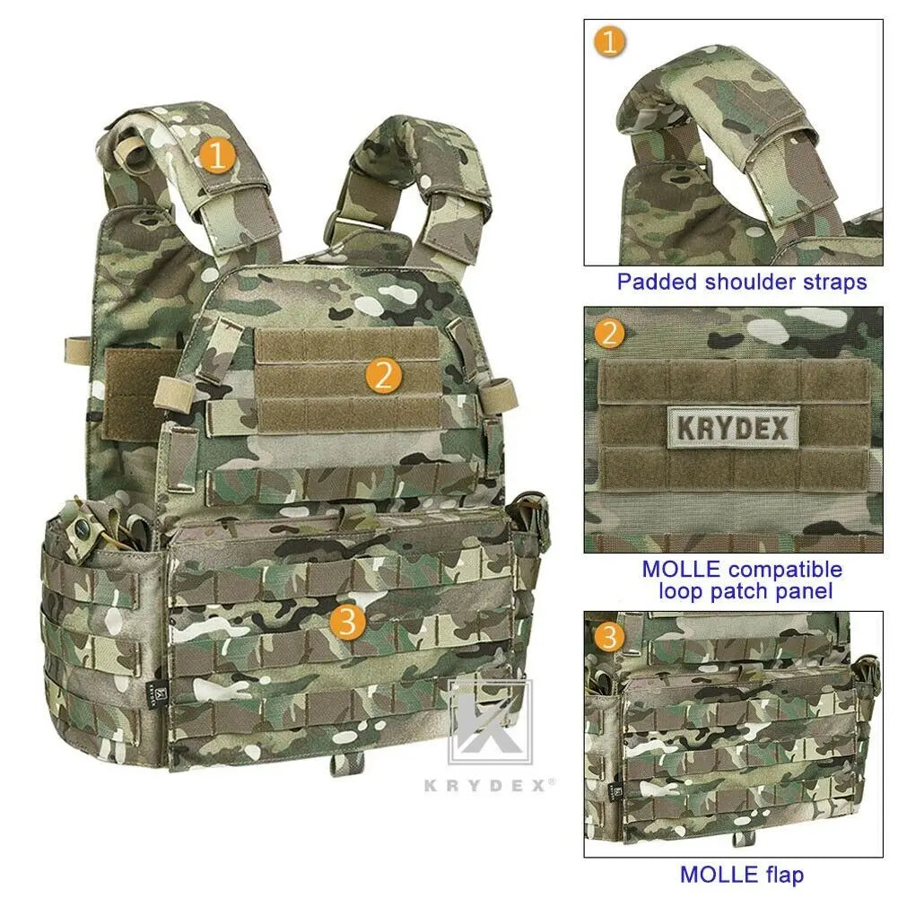 KRYDEX Tactical Body Armor Combat Vest Plate Carrier With Magazine Pouch Protective Waterproof