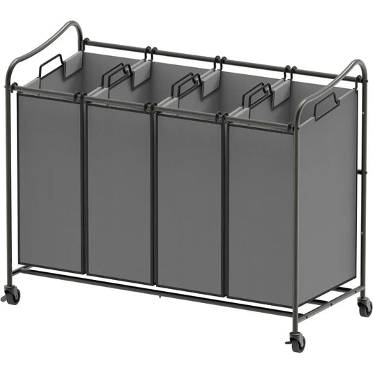 4-Bag Heavy Duty Laundry Sorter Rolling Cart, Organize, Laundry Hamper, Laundry Basket with Wheels