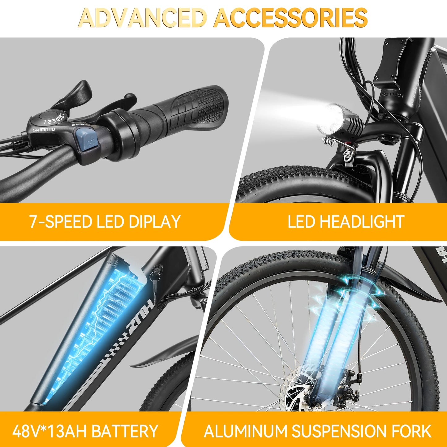 Electric Bicycle 1000W Peak Motor,48V Removable Battery Electric Bike,20MPH,7-Speed,26"Tire E-bike