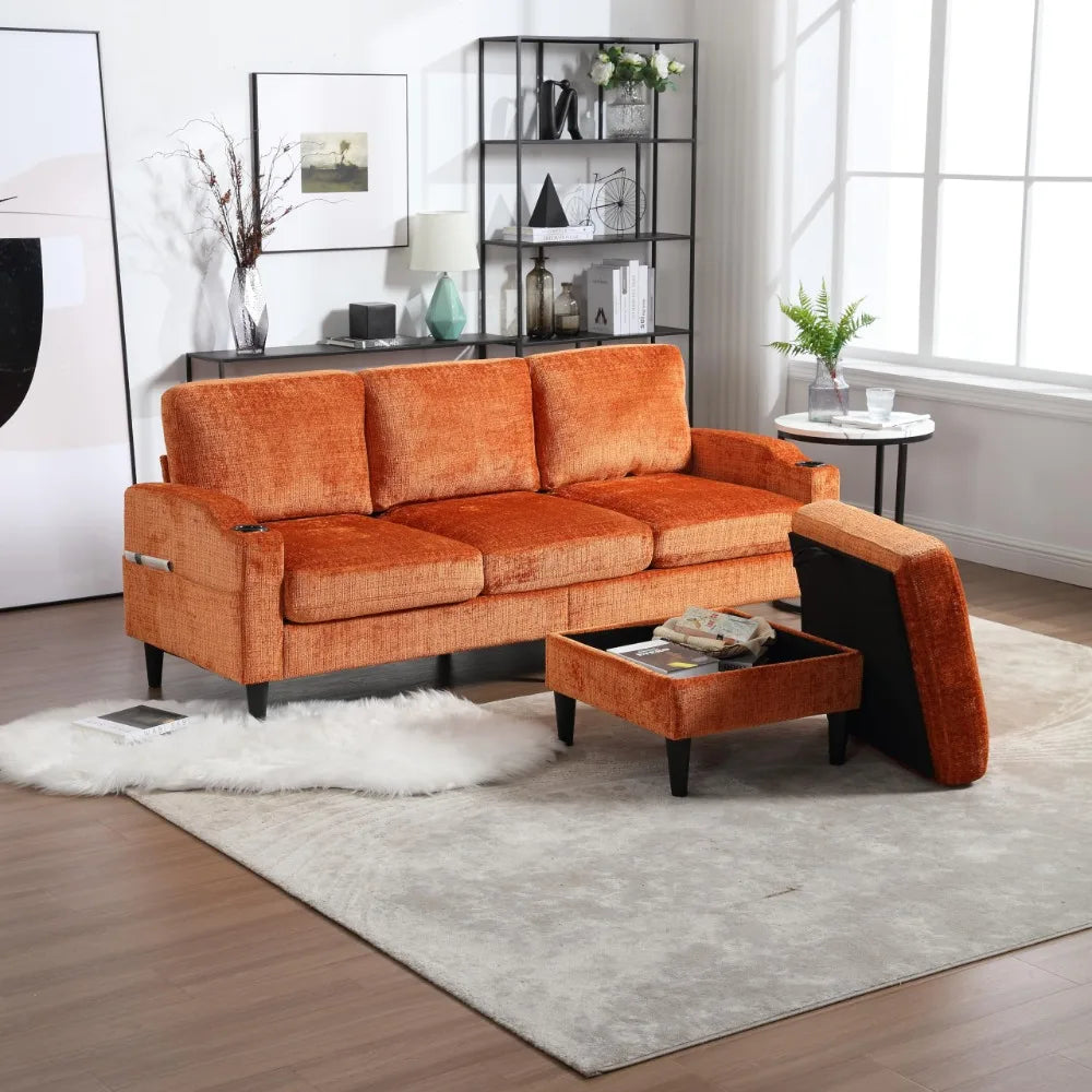 2024 New L-Shaped United Sofa with Storage Ottoman and Armrests,Modern Wood Cozy Sectional Couch