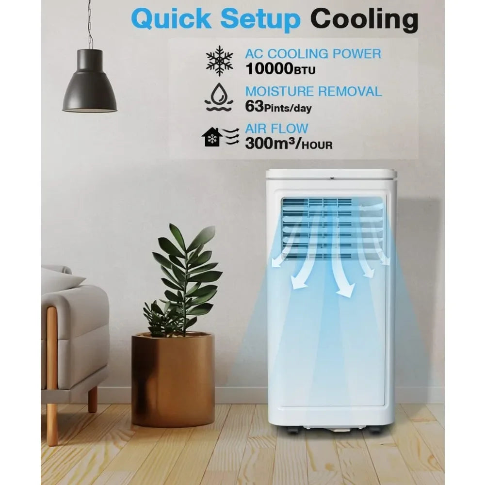 10000 BTU Portable AC w/Dehumidifier & Fan, 2 Fan Speeds, 24H Timer, Remote Control