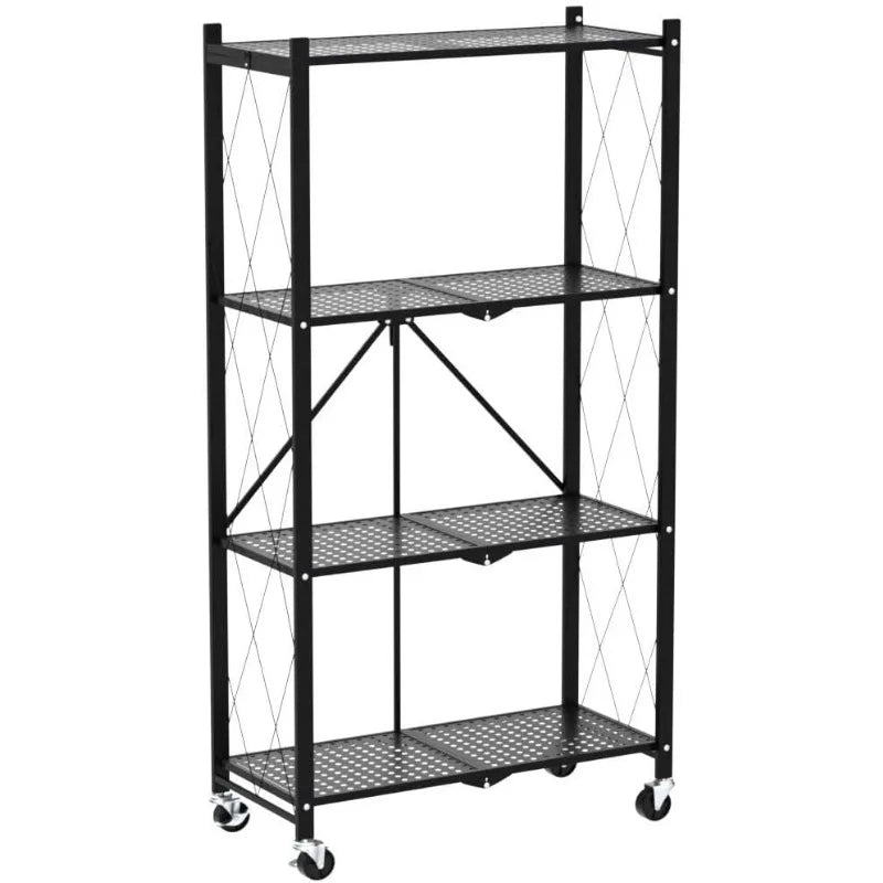 5-Tier Heavy Duty Foldable Metal Rack Storage Shelving Unit with Wheels Moving Easily Organizer