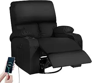 Massage Rocker Recliner Chair with Vibration Massage and Heat, USB and Type-C Ports, 360° Swivel