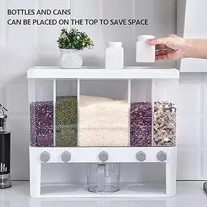 5-Grid Dry Food Dispenser Airtight Dry Food Storage Containers Cereal Dispenser Sealed Container