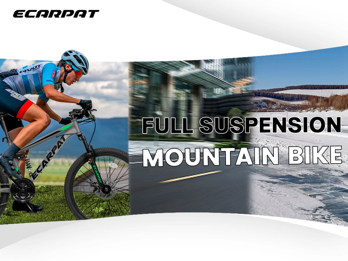 Ecarpat Dual Full Suspension Mountain Bike 24/26/27.5 Inch, 21-Speed Disc Bicycles