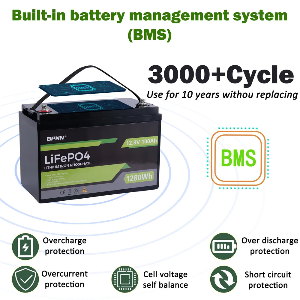 12V 200Ah 100Ah 50AH LiFePO4 Battery with BMS Lithium Iron Phosphate Batteries Pack for Solar Boat Golf Cart Wind Solar Energy