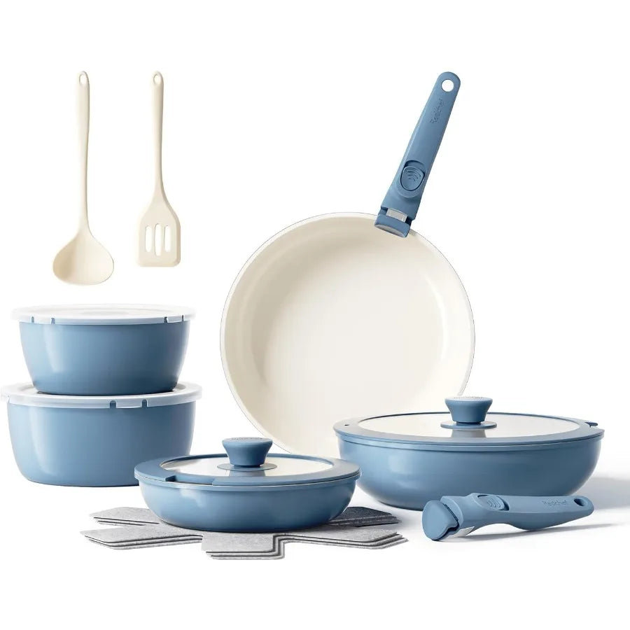 16pcs Ceramic Nonstick Pots and Pans Set Kitchen Cookware Set with Removable Handle
