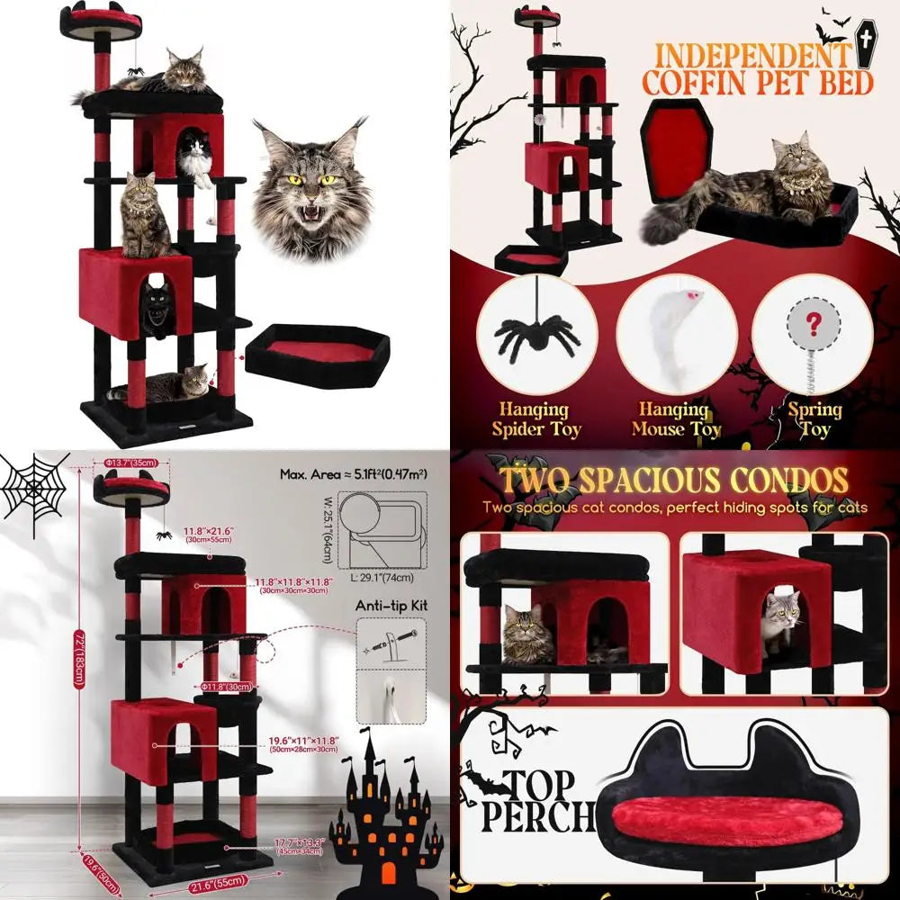 Sturdy 72-inch Large Cat Tower for Maine Coon Cats Over 20 lbs with Coffin Bed