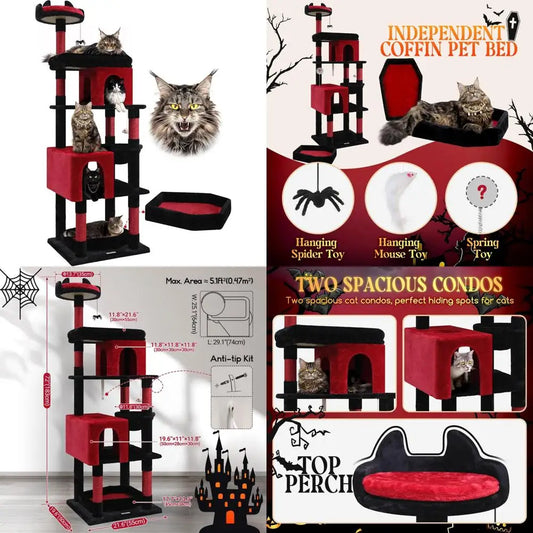Sturdy 72-inch Large Cat Tower for Maine Coon Cats Over 20 lbs with Coffin Bed