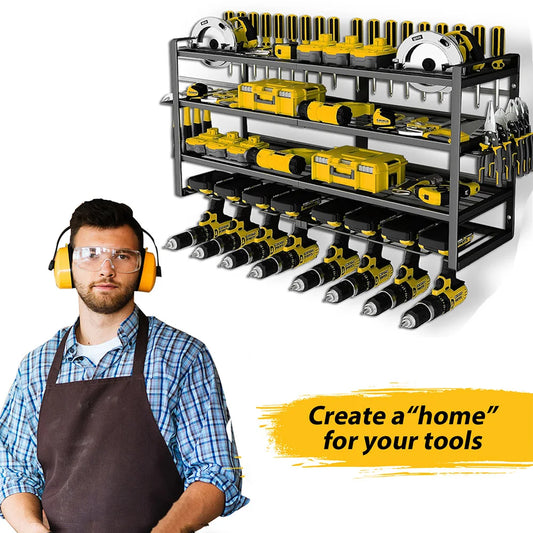 Power Tool Organizer-8 Drill Holder Wall Mount,4 Layer Heavy Duty Metal Power Tool Storage Rack