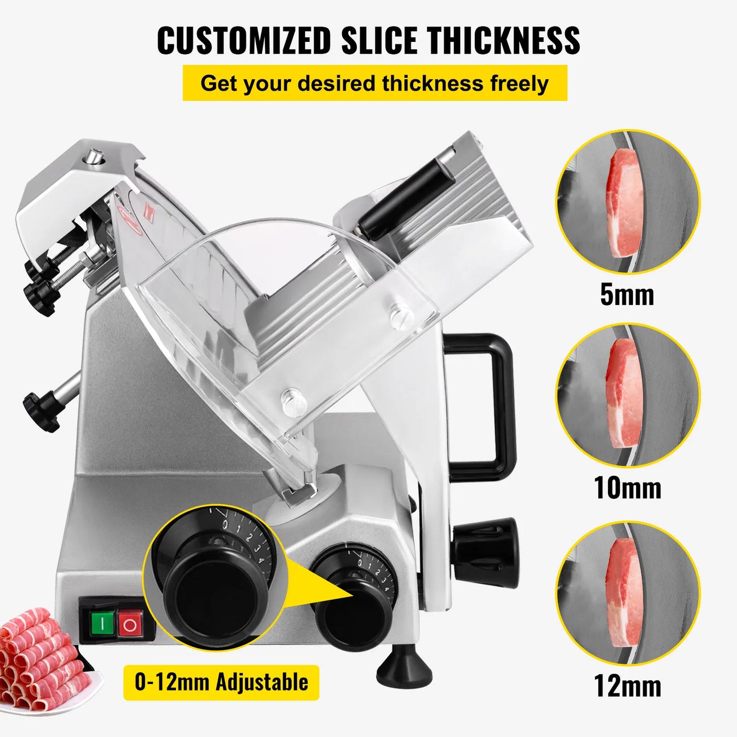 SucceBuy Meat Slicer 8/10inch Carbon Steel Blade Electric Deli Food Slicer Adjustable/Commercial