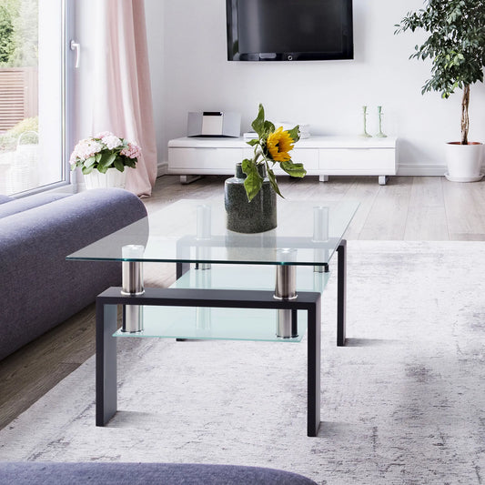 Rectangle Black Glass Coffee Table, Clear Coffee Table, Modern Side Center Tables/Furniture