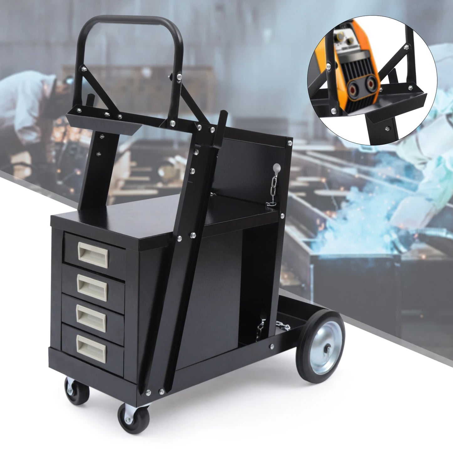 4 Drawers Rolling Welding Cart with Strong Load-bearing Capacity  for Welder and Plasma Cutter