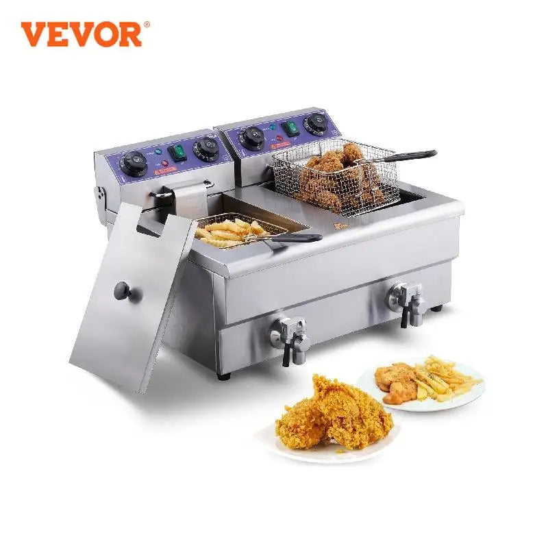 VEVOR  Electric Deep Fryer w/Dual Removable Tanks 12L 5000W Commercial Countertop Fryer