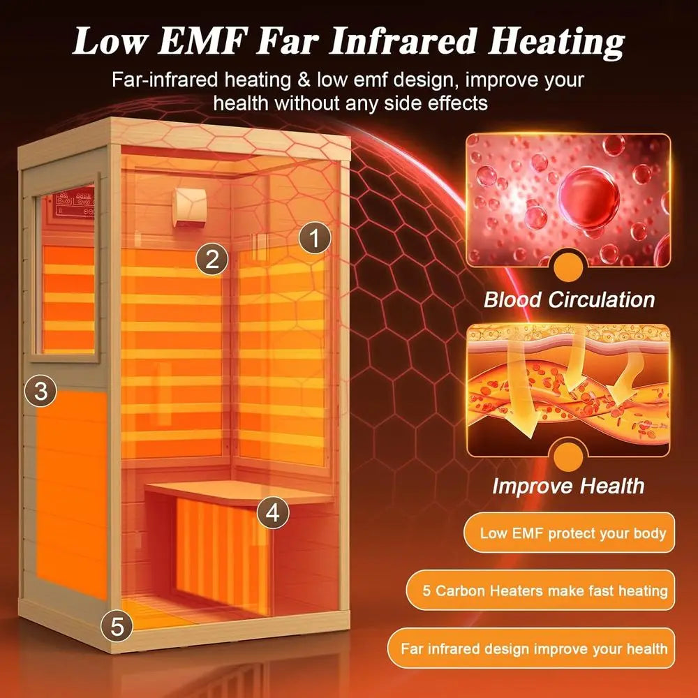 Indoor Hemlock Wood Sauna with Backrest, 1062W, 110V, Low EMF, Integrated Speakers, Reading Lamp