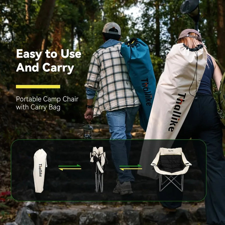 Oversized Camping Chair for Adults Heavy Duty Folding Chair w/Cup Holders Storage Pocket/Carry Bag