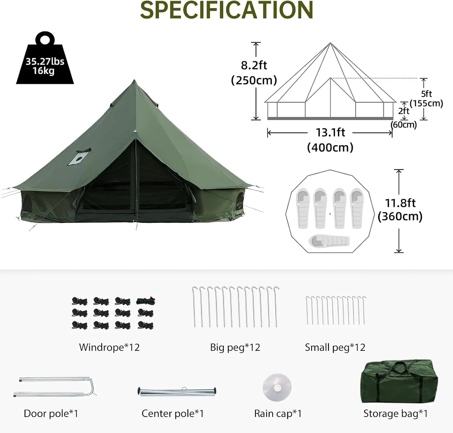 Spacious Yurt with Stove Jack, Large Glamping Tents for Four to Eight People, Four Season Shelter