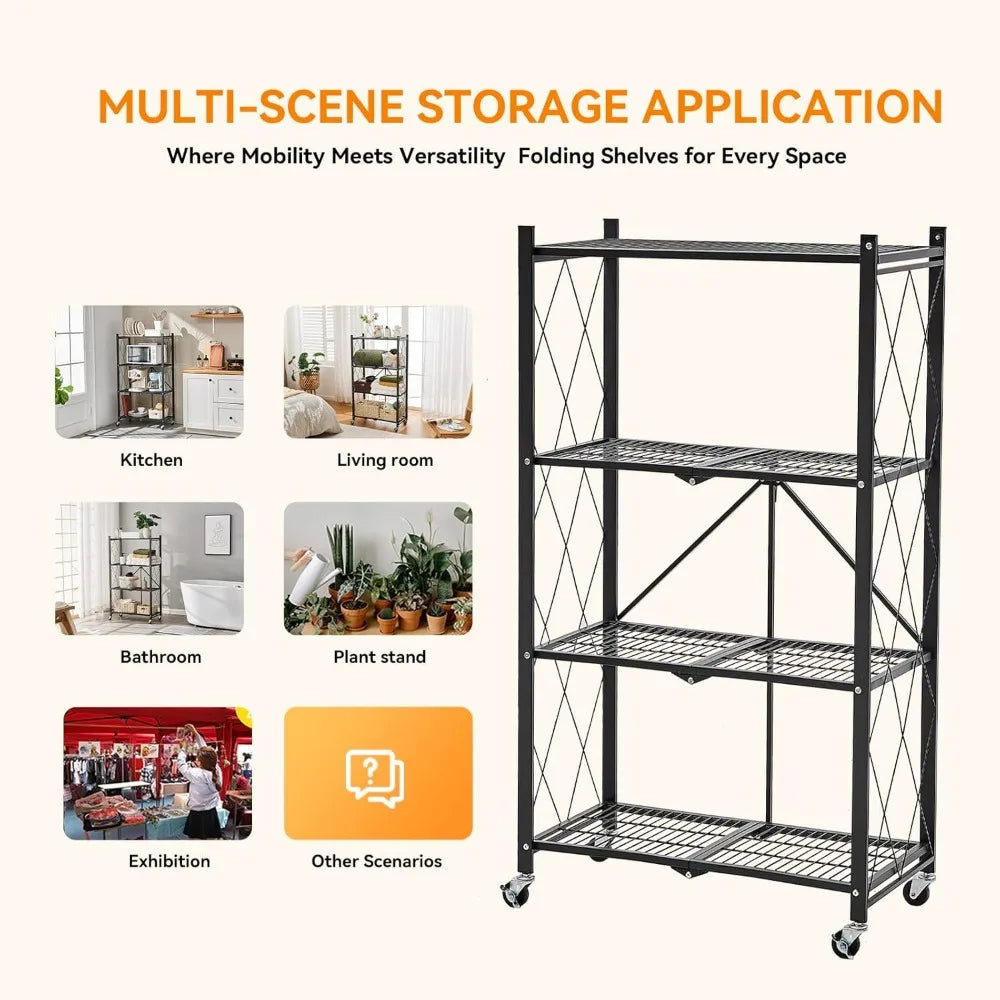 BRIAN & DANY Metal Storage Shelves - 4 Tier Shelving Unit, Folding Display Shelf Racks No Assembly