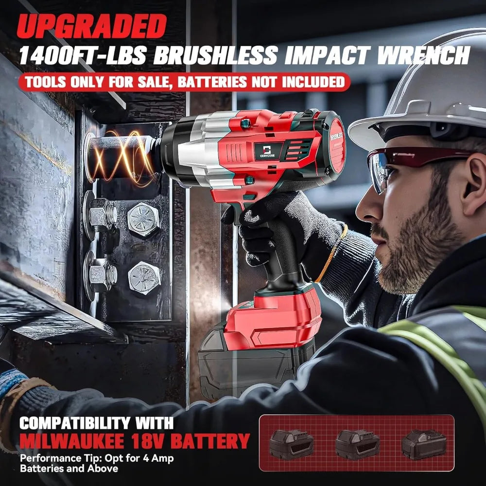 High Quality Cordless Impact Wrench 1/2 inch/Milwaukee 18V Battery/1400 FTLBS High Torque/Heavy Duty