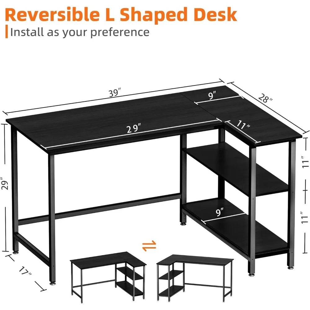 L-Shaped Desk - 39 Inch Home Office Computer Desk with Shelf, Gaming Desk, Corner Table